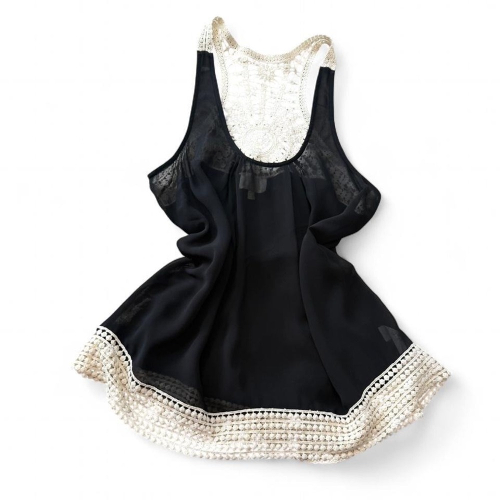 Collective Concepts Black Crochet Lace Back Sleeveless Top, Women's Size L
